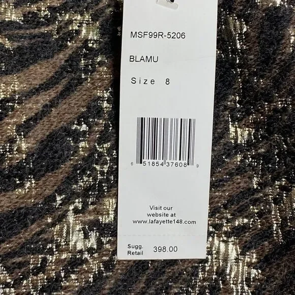 Lafayette 148 Black Brown Animal Print Wool Silk Blend Lined Pencil Skirt 8 $398 - Picture 5 of 6